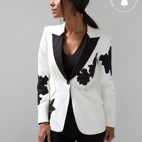 nwt WHITE HOUSE BLACK MARKET tuxedo editor applique blazer 2 0 pet 4 6 8 12 - Picture 1 of 3